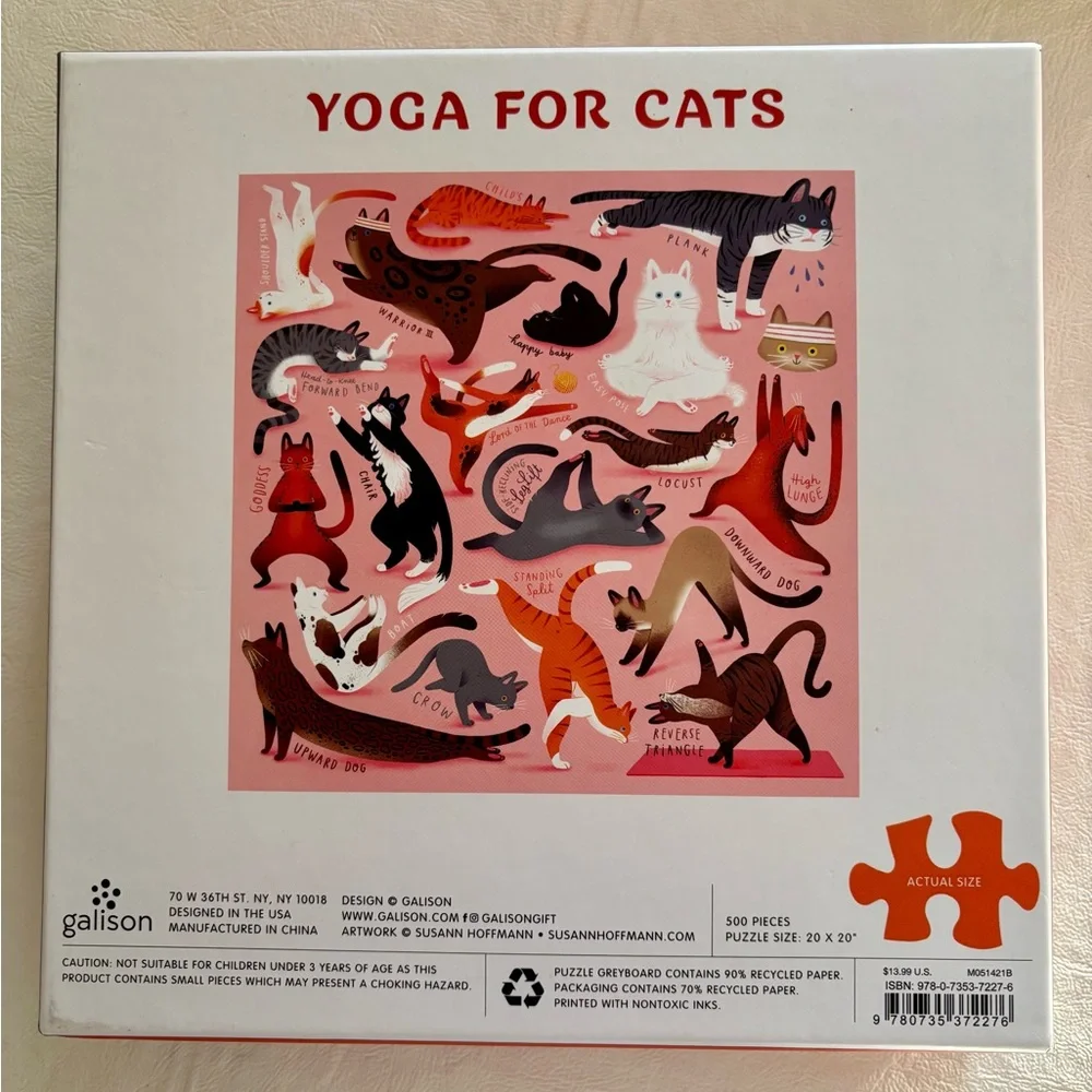Galison Yoga for Cats 500 Piece Puzzle - Picture 3 of 3